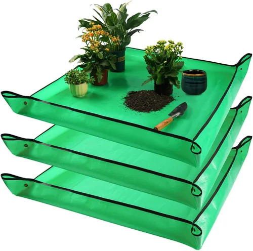 Vista 17 de Tapete de trasplante de 26.8"X26.8" para plantas de interior para controlar el desorden, tapete de bandeja de jardinería plegable e impermeable 1