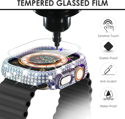 Vista 201 de Surace Bling - Carcasa con protector de pantalla para Apple Watch Series 3, 2, 1 de 1.496 pulgadas