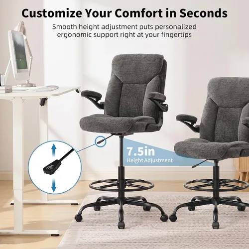Vista 5 de Silla de dibujo de oficina gris - Silla de oficina alta de tela para Gris-h