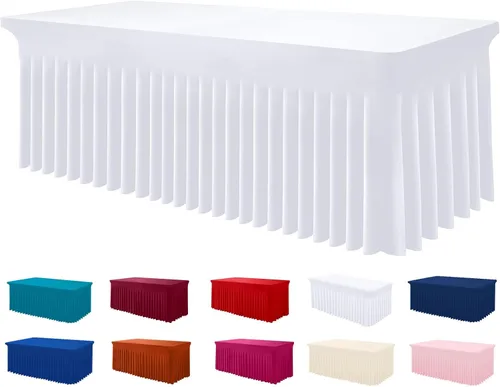 Vista 70 de Smiry Mantel de Spandex, Mantel Elástico Ajustable Extensible para Mesas Rectangulares de 6 Pies, Falda Cubierta de Mesa Impermeable y Lavable