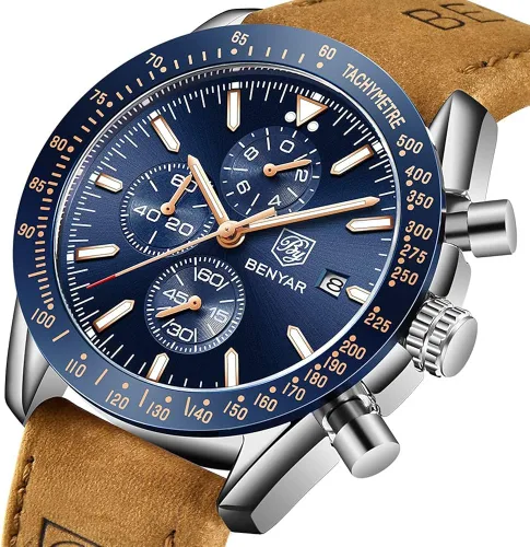 Vista 7 de BY BENYAR Reloj de pulsera para hombre Tienda analógico relojes para hombre negocios trabajo impermeable cronógrafo para hombre moda minimalista
