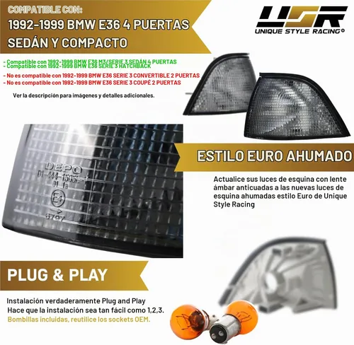 Vista 3 de DEPO E36 4D Luces de Rincón - Juego de Luces de Señal de Giro de Rincón Euro Compatible con BMW E36 1992-1998 de 4 Puertas Sedán incluyendo M3