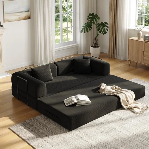 Vista 9 de Sofá Cama Convertible de 59 Pulgadas, Cama de Sofá de Pana Sin Estructura, Sofá Cama Futón Extraíble, Sofá Plegable para Sala de Estar