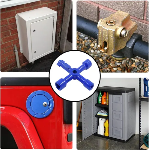 Vista 6 de 3 llaves eléctricas multifuncionales de 4 vías para gabinete, llave cuadrada triangular para elevador, válvula de medidor de agua, gabinete de Azul