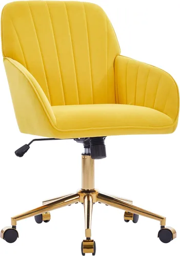 Vista 11 de YITAI Silla de escritorio giratoria de terciopelo de 360°, moderno sillón de oficina en casa con base dorada y ruedas para tocador, cómoda silla