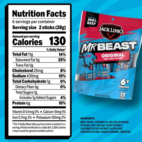 Vista 2 de Jack Link's MrBeast Original Mini Palitos de Cecina de Carne