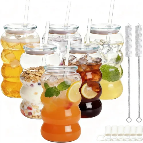 Vista 8 de Vaso reutilizable de 20 onzas con tapa y popote, paquete de 6 vasos de plástico transparente sin BPA para tazas de café para viajes, café helado