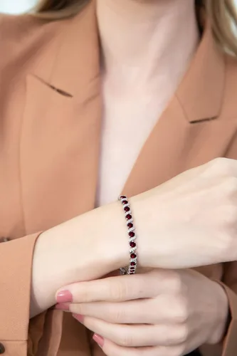 Vista 3 de B. BRILLIANT Pulsera de tenis de plata de ley genuina, creada o simulada con piedras preciosas redondas S para mujer
