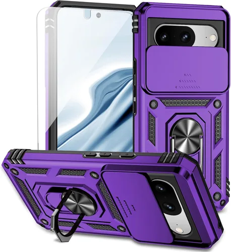 Vista 15 de Funda para Google Pixel 8 con cubierta deslizante para cámara con protector de pantalla HD [grado militar de 16 pies probada en caídas] Funda Negro