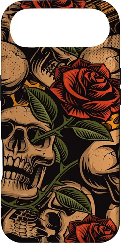 Vista 27 de Funda con diseño de tatuajes de flash tradicional para iPhone 17 con diseño retro rojo de rosas de calavera