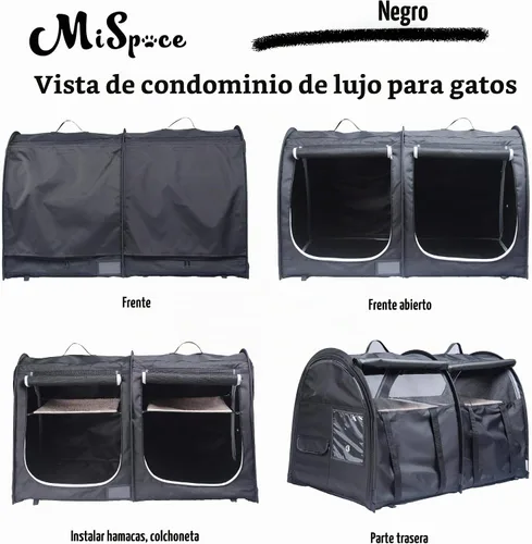 Vista 5 de Mispace - Jaula portátil de doble compartimiento para exposición, para gatos, cómoda jaula de viaje para perros con bolsa de transporte, 2 Negro