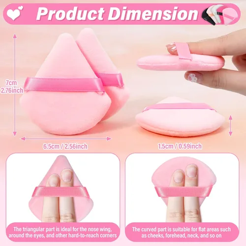 Vista 5 de Caffox 60 esponjas de polvo para polvo facial, soplo de polvo triangular para polvo fijador, soplos de maquillaje para polvo suelto y polvo