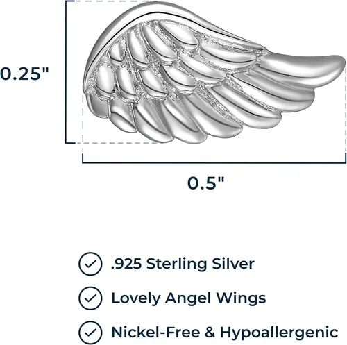 Vista 3 de Morgan & Paige Rhodium 14K Rose Gold 18K Yellow Gold Plated 925 Sterling Silver Angel Wing Stud Earrings Hypoallergenic Adorned for Women