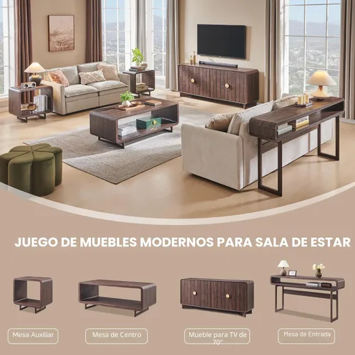 Vista 7 de IFGET Mesa de Centro Moderna de 48", Mesa Central Minimalista de 2 Niveles con Estante de Almacenamiento, Diseño de Perfil Curvo, Mesa Rectangular