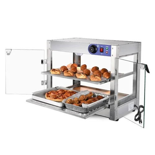 Vista 2 de calentador comercial de alimentos pizza, pretzel, empanada vitrina de almacenamiento (2 pisos)