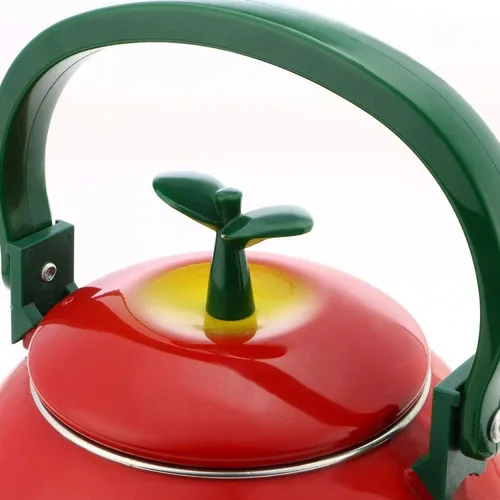 Vista 3 de UP ware - Hervidor de té silbante esmaltado en acero, tetera para estufa (1.6 cuartos de galón, manzana)