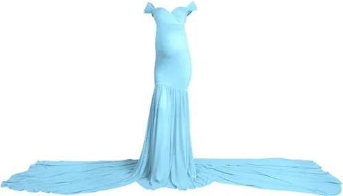 Vista 6 de Vestido de maternidad para mujer para fotografía, sirena con hombros descubiertos, ajustado, vestido de gasa, holgado, para baby shower, maxi