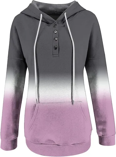 Vista 106 de Sudaderas con capucha para mujer, con cuello de botón, sin botones, con cordón, manga larga, lindas, ropa para adolescentes y niñas