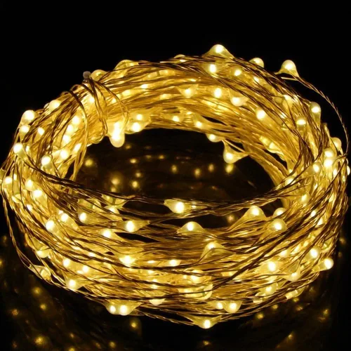 Vista 3 de Luces LED de alambre plateado de 40 pies, 240 pies, funciona con pilas, 8 modos de iluminación, impermeables, con control remoto de 13 teclas