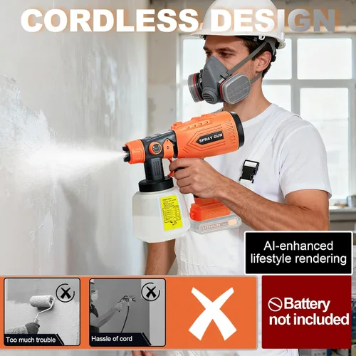 Vista 7 de Pulverizador de pintura inalámbrico para batería Black&Decker de 20V, pistola de pintura manual con 3 patrones de pulverización y 4 boquillas, ideal