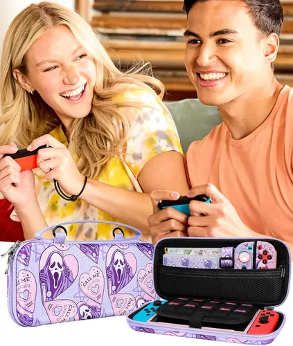 Vista 6 de Xinocy for Nintendo Switch 9 in 1 Storage Accessories Kit with Travel Carrying Case+Switch Protective Cover+Game Case Holder+Strap+Sticker+2 Joycon
