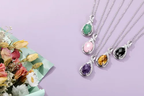 Vista 4 de Top Plaza Collar de piedra de cristal curativo con colgante de piedra preciosa natural con circonita cúbica para mujer, joyería para mamá, novia