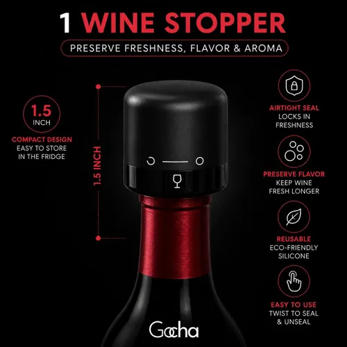 Vista 5 de GOCHA Tapón de vino al vacío, conservador de vino al vacío integrado, sellador universal de botellas de vino, parte superior giratoria de silicona