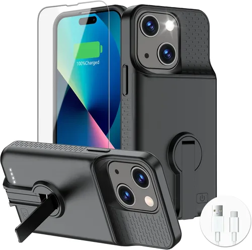 Vista 10 de GIN FOXI Funda de batería para iPhone 14 Pro Max/14 Plus/13 Pro Max/12 Pro Max, funda de carga recargable con soporte de 8500 mAh, funda portátil
