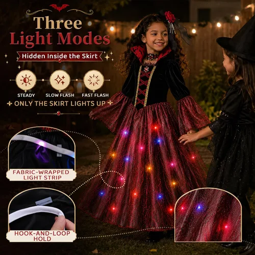 Vista 2 de Meland Disfraz de vampiro para niñas, disfraz de Halloween iluminado para 4