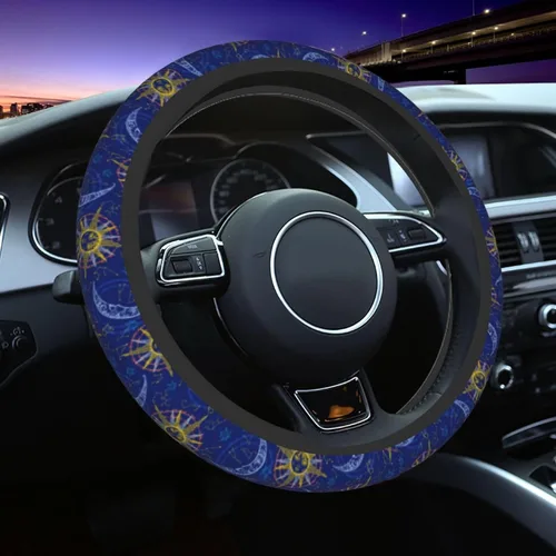 Vista 19 de Funda para volante MINIOZE de ojos malvados azules con luna mágica, accesorios para automóvil, linda para mujeres y niñas, universal de 15 pulgadas