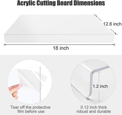 Vista 2 de Tabla de cortar de acrílico para encimera de cocina, tabla de cortar transparente para encimera con labio, tabla de cortar de acrílico transparente