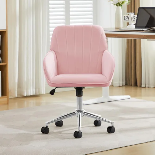 Vista 20 de YITAI Silla de escritorio giratoria de terciopelo de 360°, moderno sillón de oficina en casa con base dorada y ruedas para tocador, cómoda silla