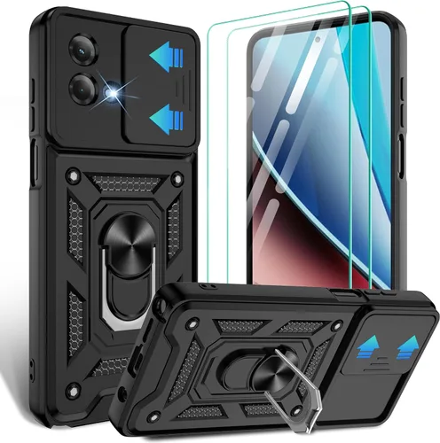 Vista 25 de Gritup Funda para Moto G Stylus 5G-2021 con cubierta deslizante para cámara 1 paquete de protectores de pantalla HD Soporte de metal giratorio