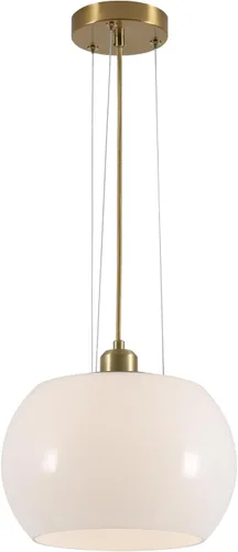 Vista 13 de BOKT Luz colgante de globo de vidrio de burbujas transparente, círculo dorado cepillado, iluminación colgante redonda de mediados de siglo, moderna