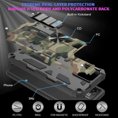 Vista 5 de Funda para Boost Mobile Celero 5G Plus (solo versión Plus), con 2 protectores de pantalla, grado militar, función atril con soporte magnético