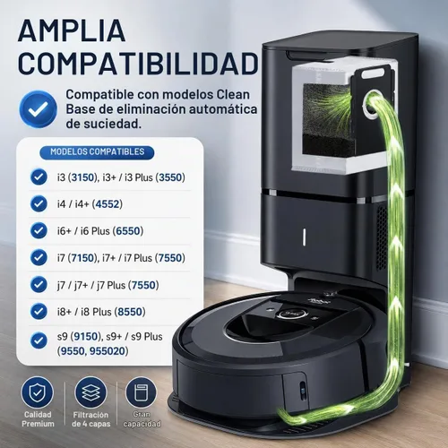 Vista 2 de Bolsas de vacío reutilizables para todos los iRobot Roomba I & S & J Series Clean Base, paquete de 3, cremallera