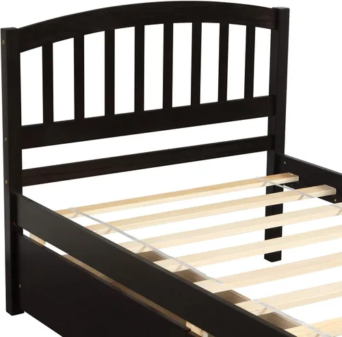 Vista 9 de Harper & Bright Designs Cama de almacenamiento de madera con dos cajones y cabecera, color espresso