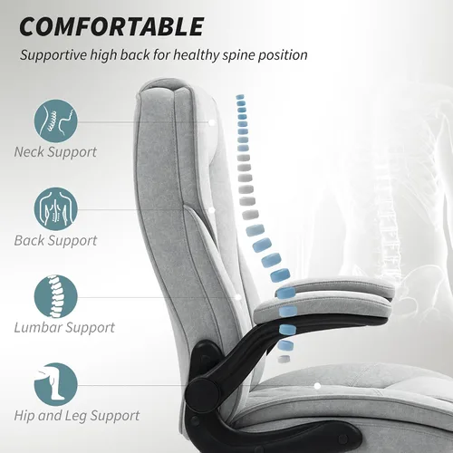 Vista 4 de HOMCOM Silla de oficina con respaldo alto, silla de escritorio ejecutiva con ruedas giratorias, reposabrazos abatible, altura ajustable, silla