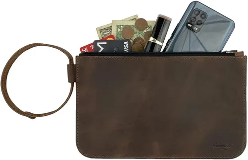 Vista 4 de Heather's, Bolso de mano rústico hecho a mano de cuero de grano completo - Guarda pequeños objetos de valor en esta funda de viaje, bolsa