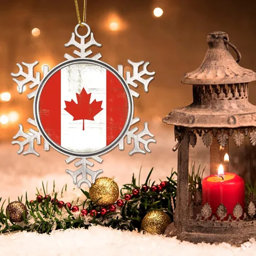 Vista 3 de Adorno de metal de copo de nieve de Canadá, recuerdo de Navidad, regalo de recuerdo patriótico, adorno colgante de Navidad, bandera nacional