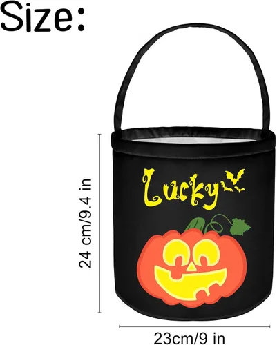 Vista 4 de Cubo personalizado de Halloween con nombre, cesta de dulce o truco de Halloween, regalo personalizado para niños y niñas, color negro