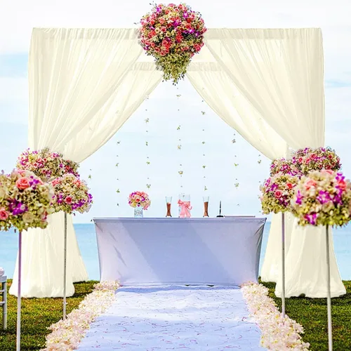 Vista 18 de DUOBAO Cortina de gasa rosa, 2 paneles de 29 x 96 pulgadas, cortinas de telón de fondo de boda, cortinas de playa transparentes para sala de estar