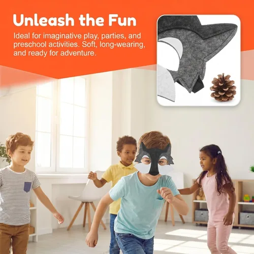 Vista 3 de Toyvian 3 máscaras de lobo de fieltro de animales de media cara máscara de disfraz decoración de disfraces regalos de fiesta para niños que usan gris
