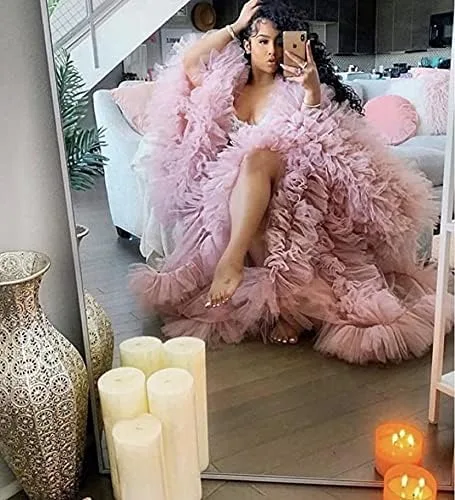 Vista 6 de Yexinbridal Bata de maternidad de tul para sesión de fotos, vestido largo hinchado para novia, vestido de lencería ilusión