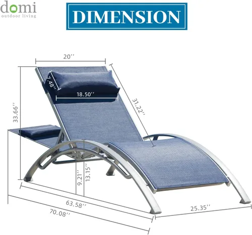 Vista 2 de domi outdoor living Domi - Juego de 2 sillas de salón de aluminio para exteriores con 5 posiciones ajustables, tumbona al aire libre para piscina