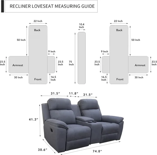 Vista 6 de Easy-Going - Funda reclinable con consola, funda de sofá reversible para sala de estar, funda de sofá dividida para cada asiento con correas