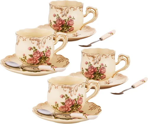 Vista 9 de Juego de 2 tazas de té y platillos de 8 onzas (floral colorido)