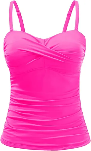 Vista 16 de Holipick Top de tankini para mujer con frente torcido, traje de baño bandeau, control de abdomen, traje de baño solo arriba, sin parte de abajo Negro