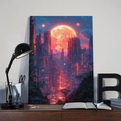 Vista 8 de XAHOR Cyber Y2K Vaporwave Wall Art – Retro Futuristic Poster for Aesthetic Room Decor Canvas Poster Wall Art Decor Print Picture Paintings for
