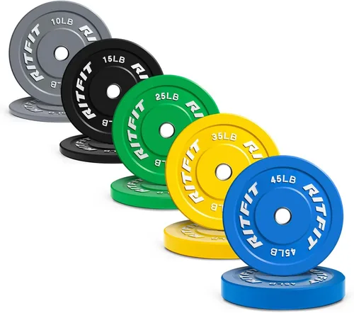 Vista 10 de RitFit Color Coded Bumper Plate, Olympic Bumper Plate for Barbell, 2-Inch Bumper Weight Plates With Steel Insert, rubber weight plates for Strength